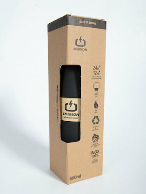 Emerson Double Wall Vacuum Bottle Recyclable Bottle Thermos Stainless Steel BPA Free Black with Straw 211.EU99.02-BLACK