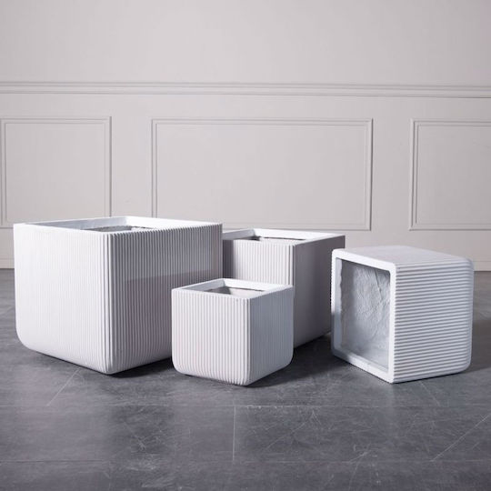 Supergreens Stripe Planter Ceramic White 24x23x23cm.