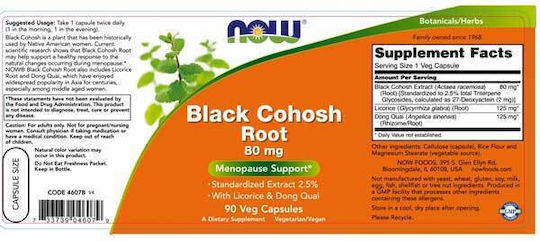 Now Foods Balck Cohosh 80мг 90 вегетариански капсули