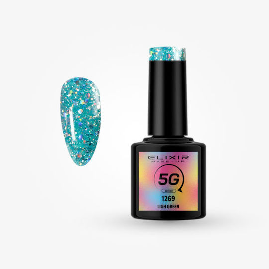 Elixir 5G Semipermanent Lac de Unghii 1269 Light Green cu Glitter 8ml 1buc