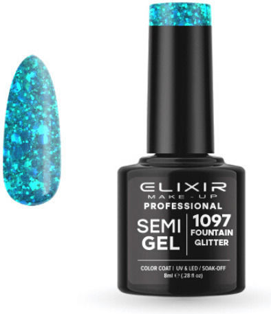 Elixir Ημιμόνιμο Βερνίκι Νυχιών Τιρκουάζ με Glitter 8ml