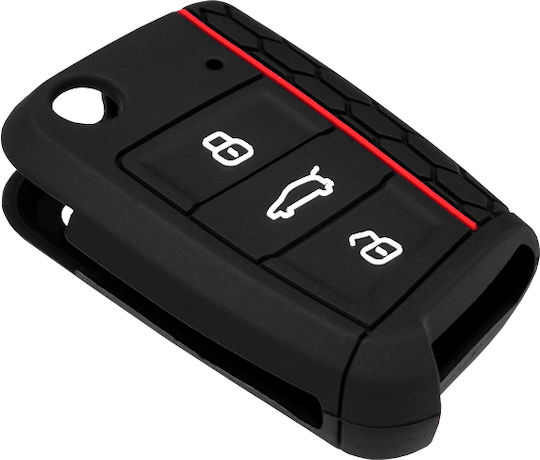 Silicone Car Key Cover Case with 3 Buttons for Seat / Skoda / VW Black