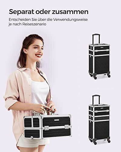 Songmics Metallic Cosmetic Case Wheeled Black H72.5xW35.7xD27cm