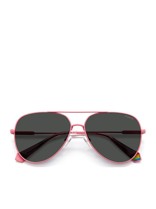 Polaroid Unisex Sunglasses with Pink Metal Frame and Gray Polarized Lens PLD6187/S 35J/M9