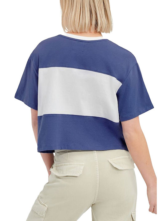 Ugg Australia Jordene Colorblocked Logo pentru Femei de Vară Crop Top din Bumbac cu Mâneci Scurte Albastru