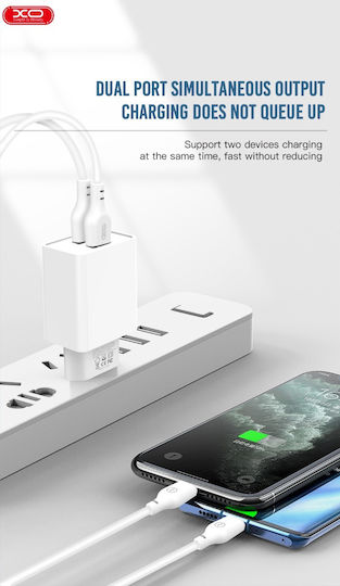 XO Ladegerät mit 2 USB-A Anschlüsse und Kabel USB-C Weißs (L65EU)