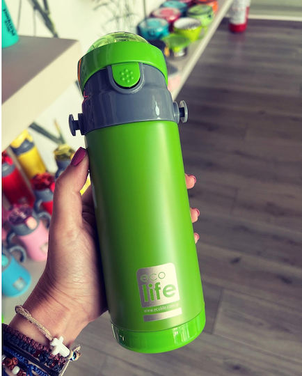 Ecolife Παιδικό Παγούρι Θερμός Ανοξείδωτο με Καλαμάκι Πράσινο 400ml