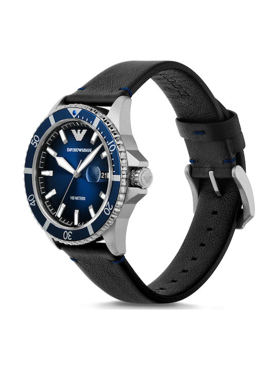 Emporio Armani Diver Men's Watch 42mm Battery with Black Leather Strap