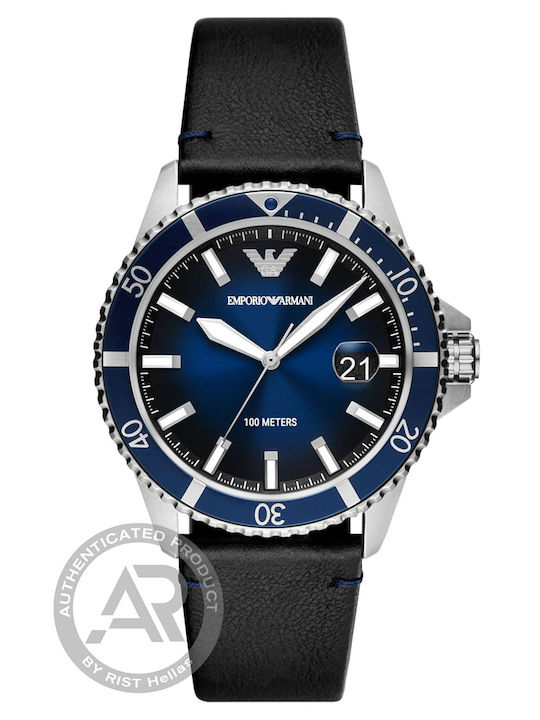 Emporio Armani Diver Men's Watch 42mm Battery with Black Leather Strap