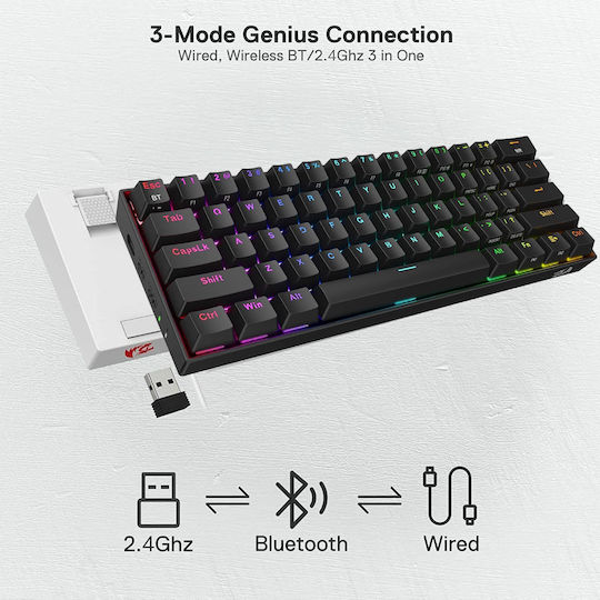 Redragon K530 Draconic Pro Ασύρματο Gaming Μηχανικό Πληκτρολόγιο 60% με Custom Brown διακόπτες και RGB φωτισμό (Αγγλικό US)