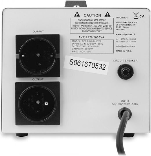 Volt Polska AVR-2000VA Voltage Regulator 2000VA with 2 Sockets Current