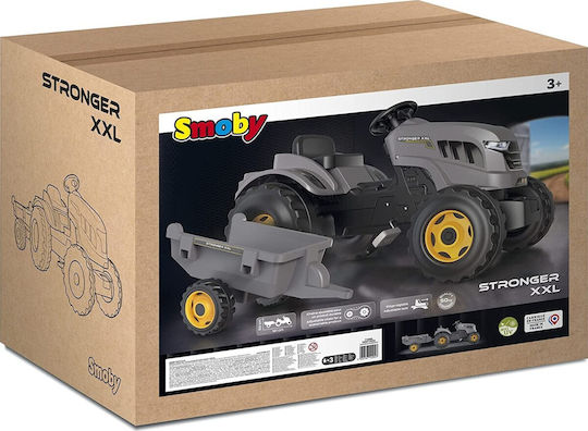 Tractor pentru copii Stronger XXL De la picior la podea cu caruta si pedala Gri