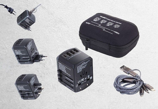 Troika TRA45 BK Αντάπτορας Πρίζας από Universal σε Universal με 3 Θύρες USB
