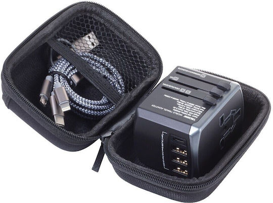 Troika TRA45 BK Αντάπτορας Πρίζας από Universal σε Universal με 3 Θύρες USB