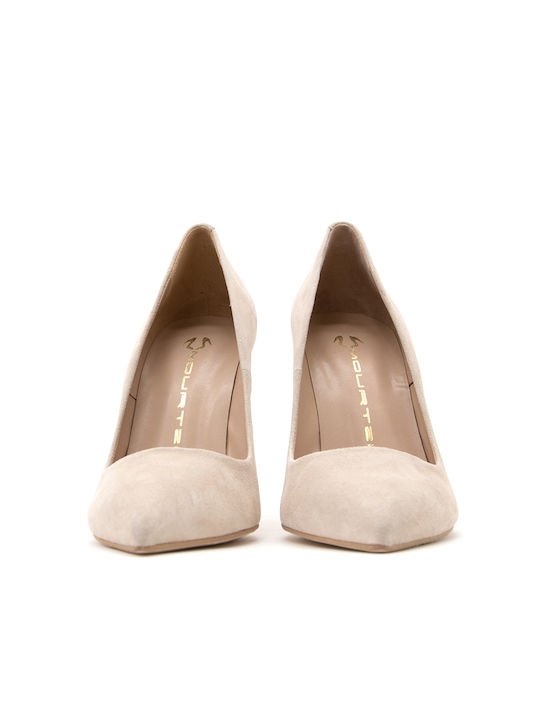 100400 Suede Pointed Toe Heel with Stiletto Heel Beige