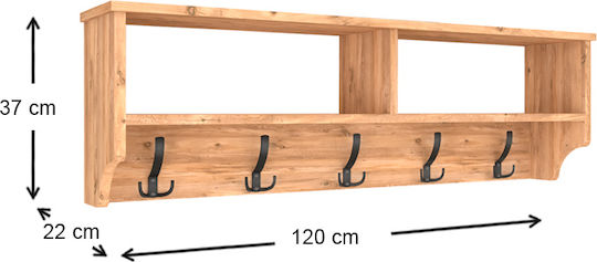 Megapap Wall Hanger Ottila Wooden 15 Hooks Pine Oak 120x22x37cm