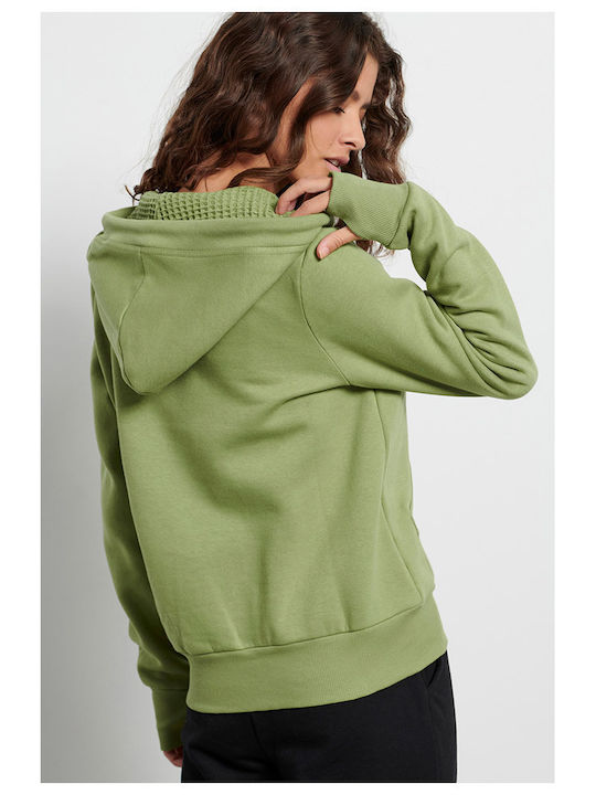 BodyTalk Women's Hooded Fleece Cardigan Green