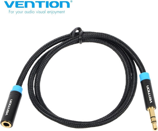 Vention 3.5mm Jack Cable 3.5mm Male - 3.5mm Female Black 3m With Gold Plated Terminals VAB-B06-B300-M