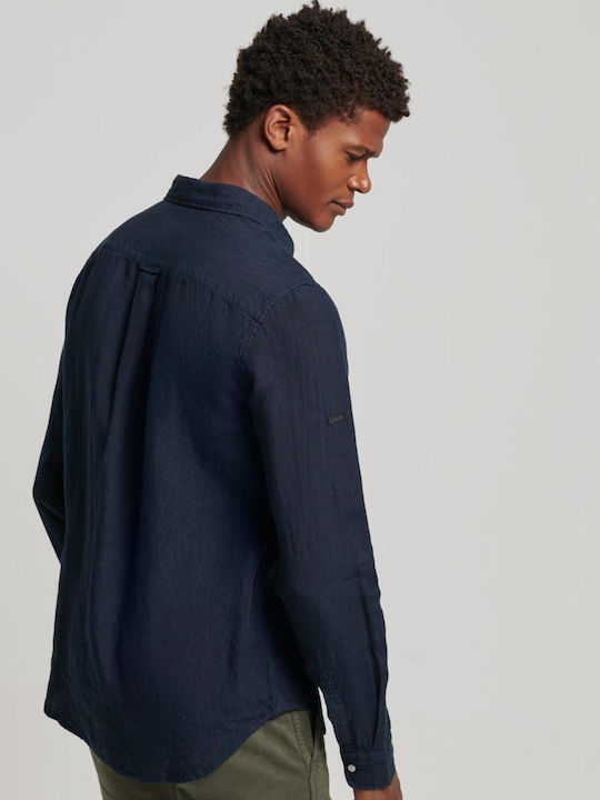Superdry Stud Linen Λινό Πουκάμισο Navy Μπλε
