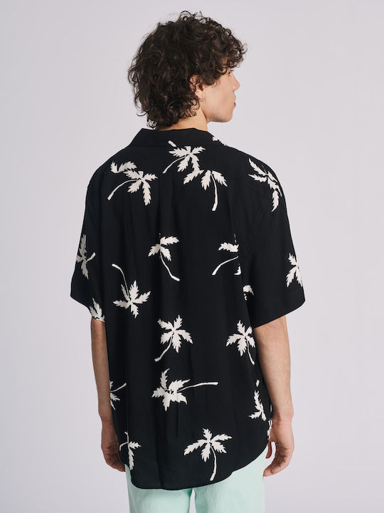 Alan Cămașă Bărbătească Cu mânecă scurtă Floral Negru