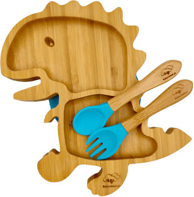 Baby Cloud Feeding Set Dinosaur from Bamboo with Non-slip Base Blue 3pcs