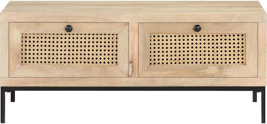 Rectangular Central Coffee Table Made of Solid Wood with Beige Drawers W90xD50xH37cm