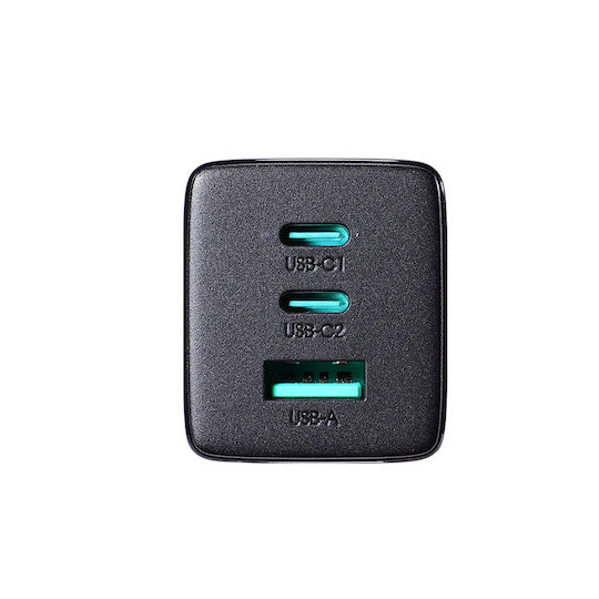 Joyroom Φορτιστής GaN με Θύρα USB-A και 2 Θύρες USB-C και Καλώδιο USB-C - USB-C 65W Power Delivery Μαύρος (TCG01)