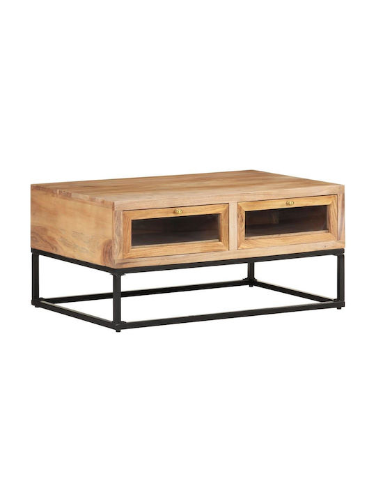Central Rectangular Coffee Table from Solid Wood with Drawers Beige M90xW60xH40cm