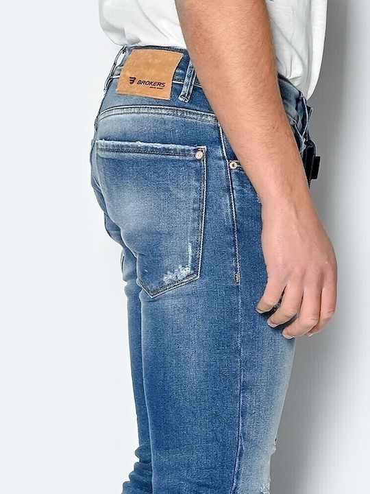 Men's Elastic Jeans Pants with Slim Fit Blue