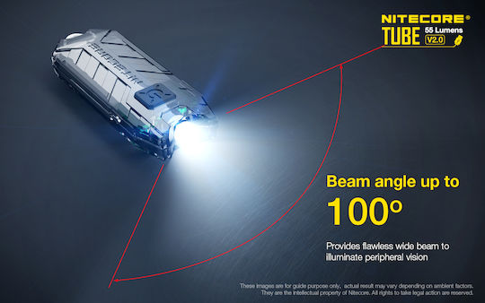 NiteCore Επαναφορτιζόμενος Φακός Μπρελόκ LED IP65 με Μέγιστη Φωτεινότητα 45lm Tube V2.0 Ενσωματωμένη