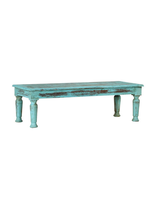 Rectangular Central Coffee Table Made of Solid Turquoise Wood W110xD50xH34cm