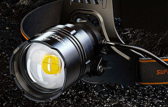 Superfire Rechargeable Headlamp IP44 with Maximum Brightness 2200lm Black