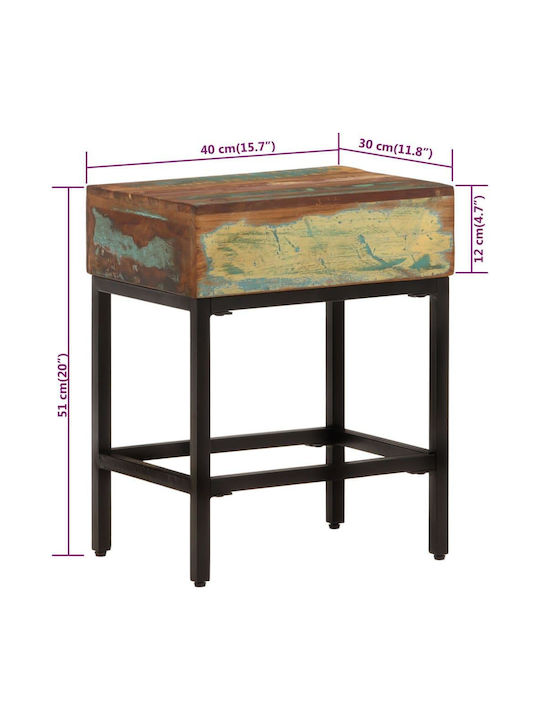 Rectangular Side Table from Solid Wood Multicolour M40xL30xH51cm