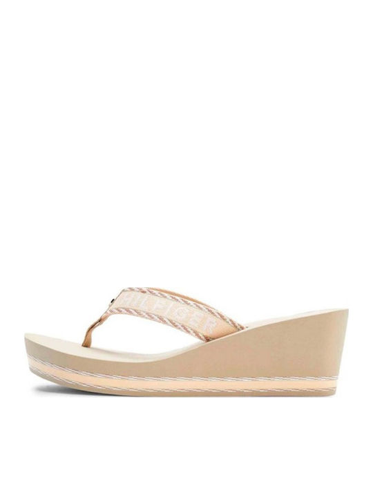 Webbing H Women's Platform Flip Flops Beige