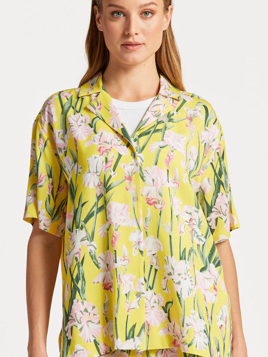 Women's Floral Short Sleeve Shirt Yellow