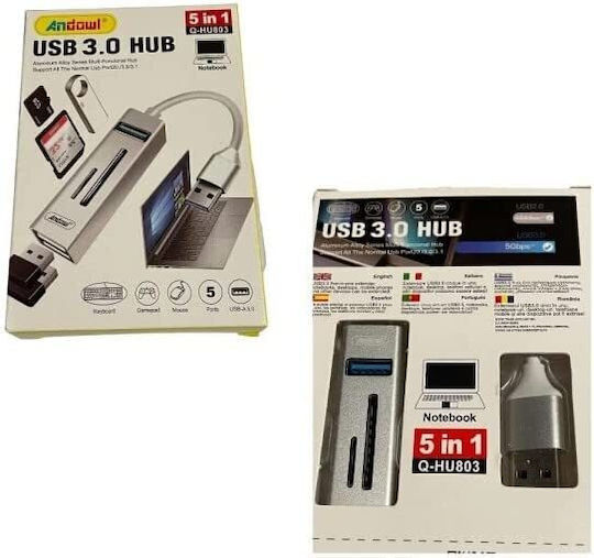 Andowl Q-HU803 Hub 3 Porturi USB 3.0 cu Conectare USB-A Argintiu