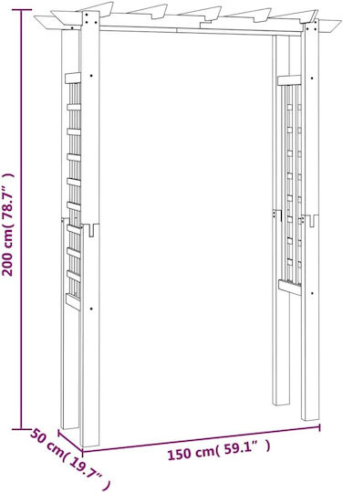 Arcadă De Grădină Din Lemn Cu Design În Grilă Pătrat Culoare Bej 150x60x204cm