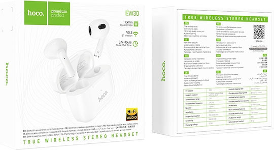 Hoco EW30 In-ear Bluetooth Handsfree Ακουστικά με Θήκη Φόρτισης Λευκά