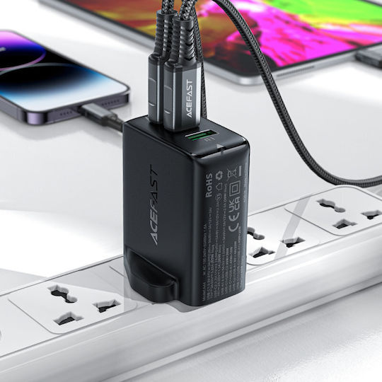 Acefast Φορτιστής Χωρίς Καλώδιο GaN με Θύρα USB-A και 2 Θύρες USB-C 65W Power Delivery Μαύρος (A44 UK Plug)