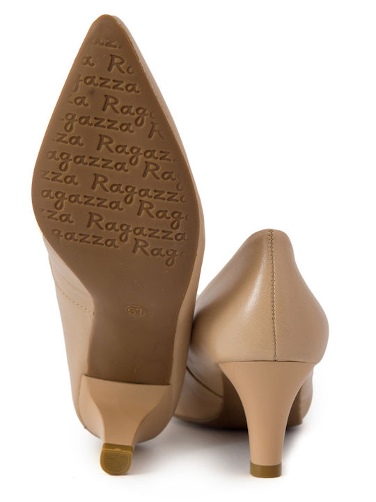 Leder Pumps mit Chunky Absatzdicke Beigen