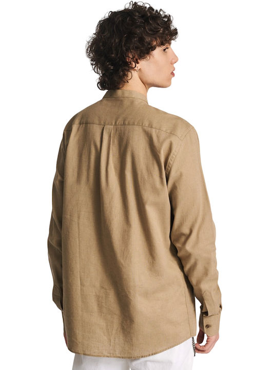 Staff Men's Shirt Long Sleeve Linen Brown