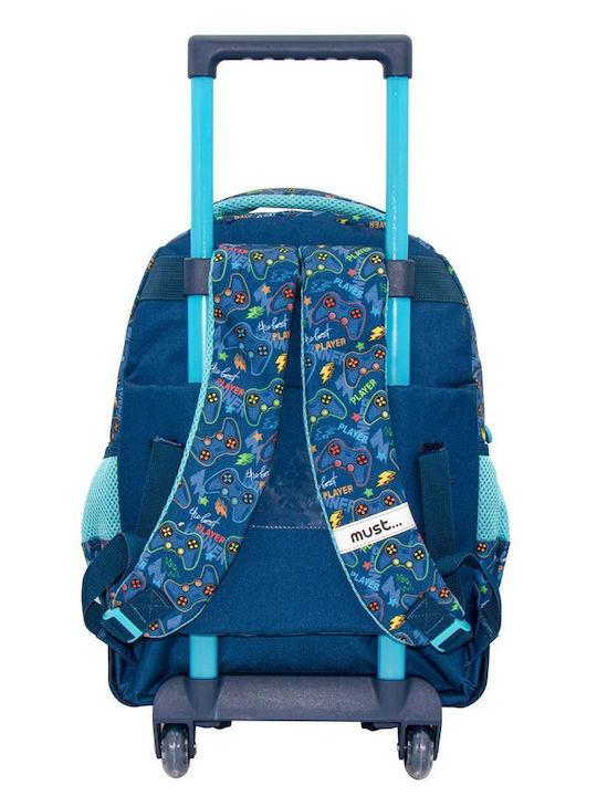 Must The Best Gamer with 3 Compartments School Bag Trolley Elementary, Elementary in Blue color