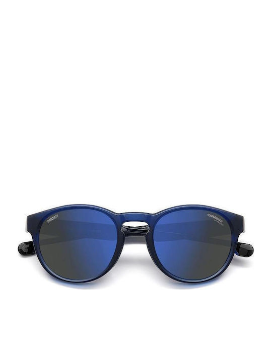 Carrera Ducati Male Sunglasses with Blue Horn-Rimmed Frame and Grey Lens