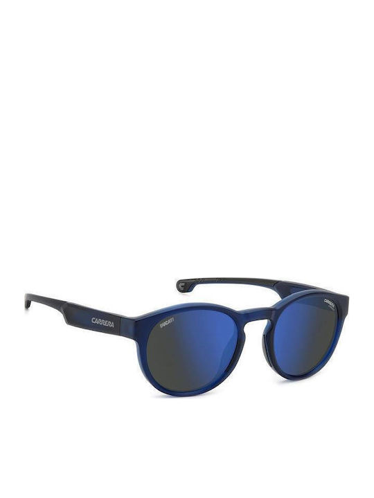 Carrera Ducati Male Sunglasses with Blue Horn-Rimmed Frame and Grey Lens