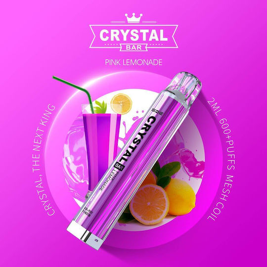 Crystal Vape Ηλεκτρονικό Τσιγάρο μιας Χρήσης 600 Εισπνοών Pink Lemonade 2ml 20mg Ροζ