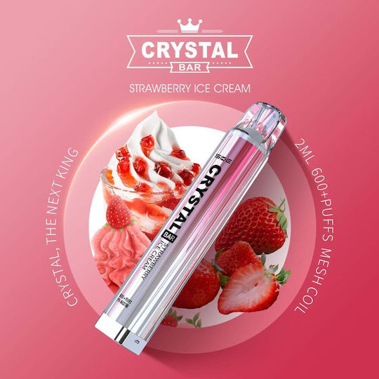 Crystal Vape SKE Ηλεκτρονικό Τσιγάρο μιας Χρήσης 600 Εισπνοών Straberry Ice Cream 2ml 20mg Ροζ