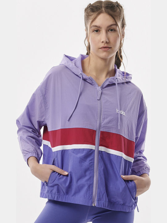 Women's Running Short Sports Jacket Waterproof and Windproof for Spring or Autumn with Hood Purple