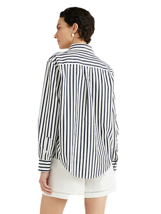 Tommy Hilfiger Μακρυμάνικο Γυναικείο Πουκάμισο Optic White/ Desert Sky Stp Ριγέ