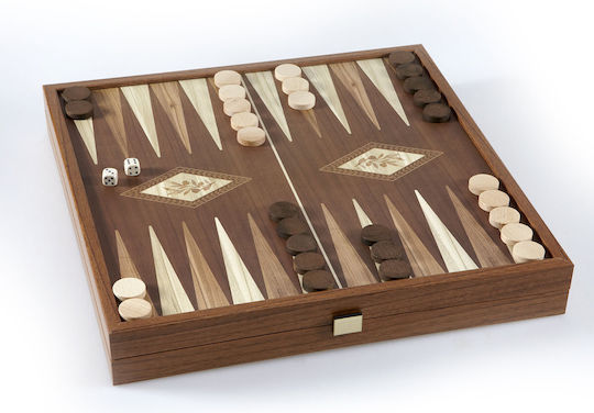 Manopoulos Classic Style Handmade Backgammon/Chess Olive Wood with Checkers 27x27cm