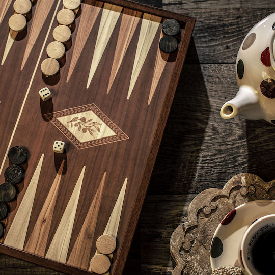 Manopoulos Classic Style Handmade Backgammon/Chess Olive Wood with Checkers 27x27cm